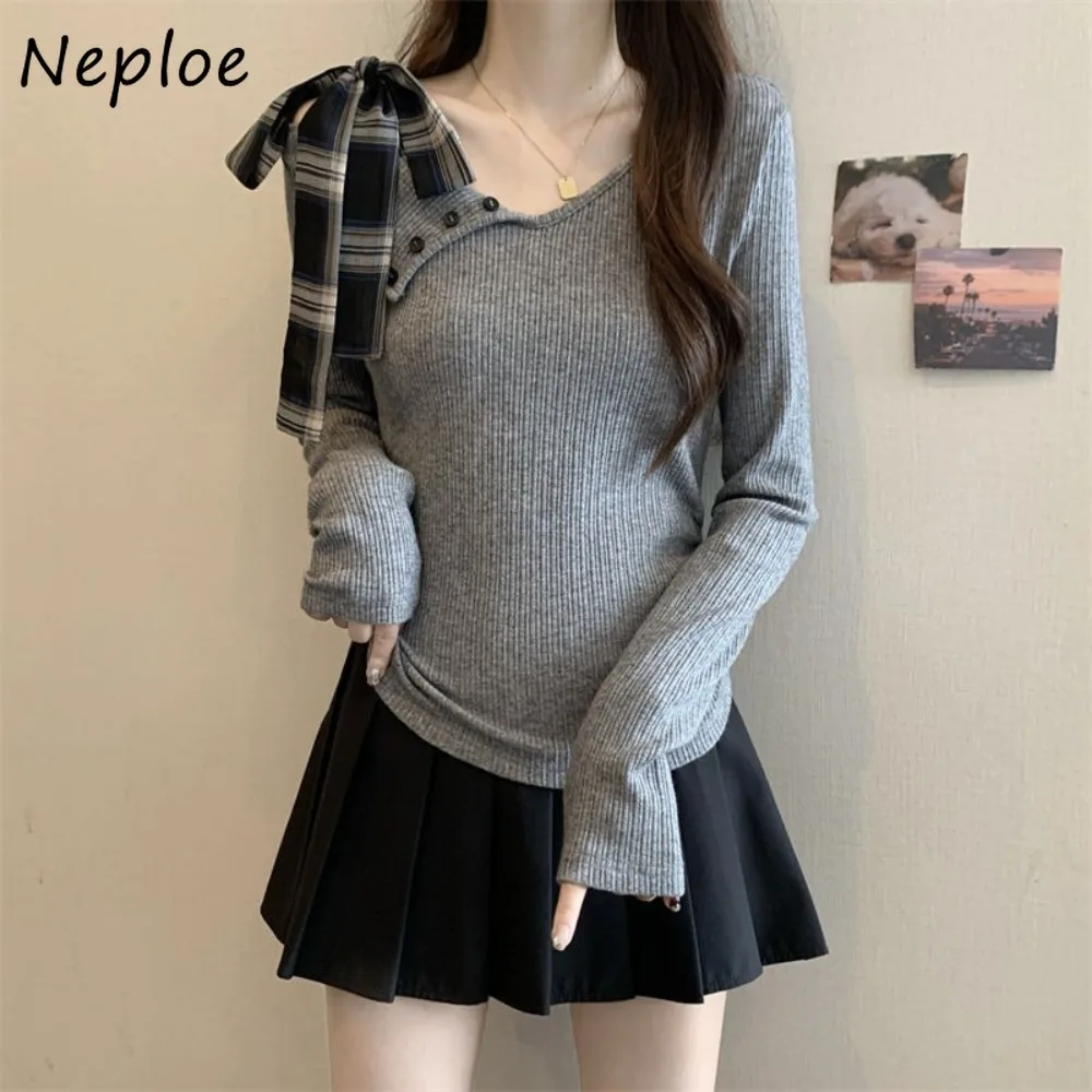 

Neploe Solid Skew Collar Knit Short Sweaters Vest 2025 Early Autumn New Undershirt Streetwear Hip Hop Sweet Spice Girls Pullover