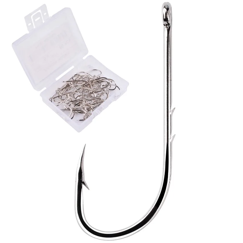 Long Shank Hooks For Fishing 50pcs/bag 1#-10# High Carbon Steel Sharp Barbed Offset Narrow Bait Hook Fishing Tackle Accessories