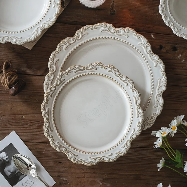 French Vintage Ceramic Dinner Plates European Classical Carved Relief Steak Pasta Ceramic Plate Afternoon Tea Cake Dessert Dish AliExpress