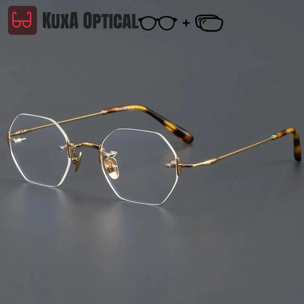 

XUKA Myopia Optical Prescription Glasses Men Fashion High Quality Titanium Eyewear Frames Polygonal Rimless Eyeglasses