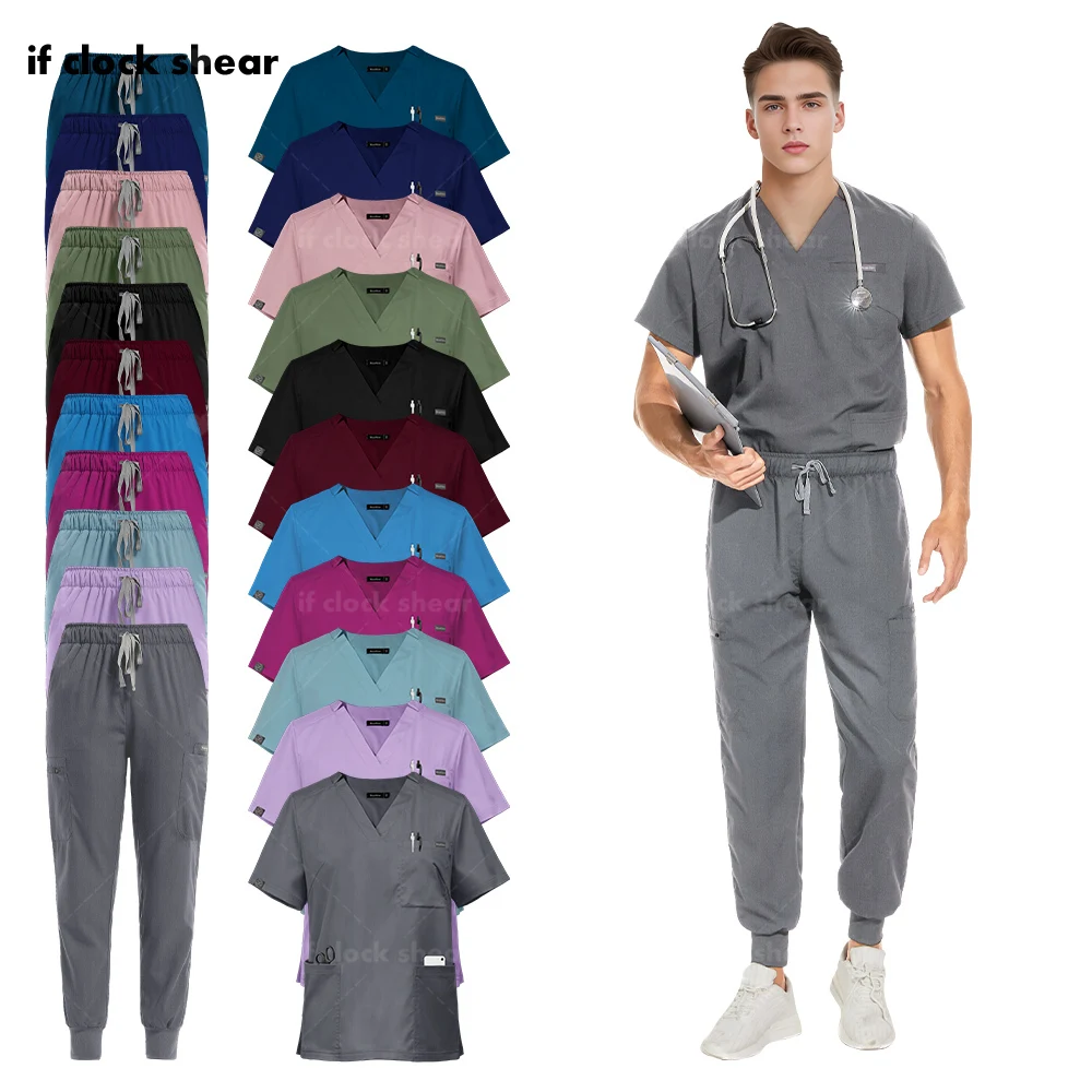 

Multicolor Scrub Uniform Short Sleeve Tops+jogger Pants Suit Nursing Uniform Women Pet Doctor Medical Surgery Workwear Scrub Set