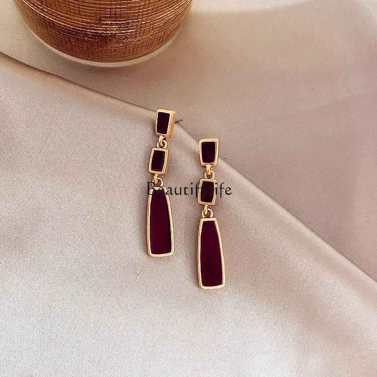 Retro Niche Long Earrings for Women, Red Temperament Earrings