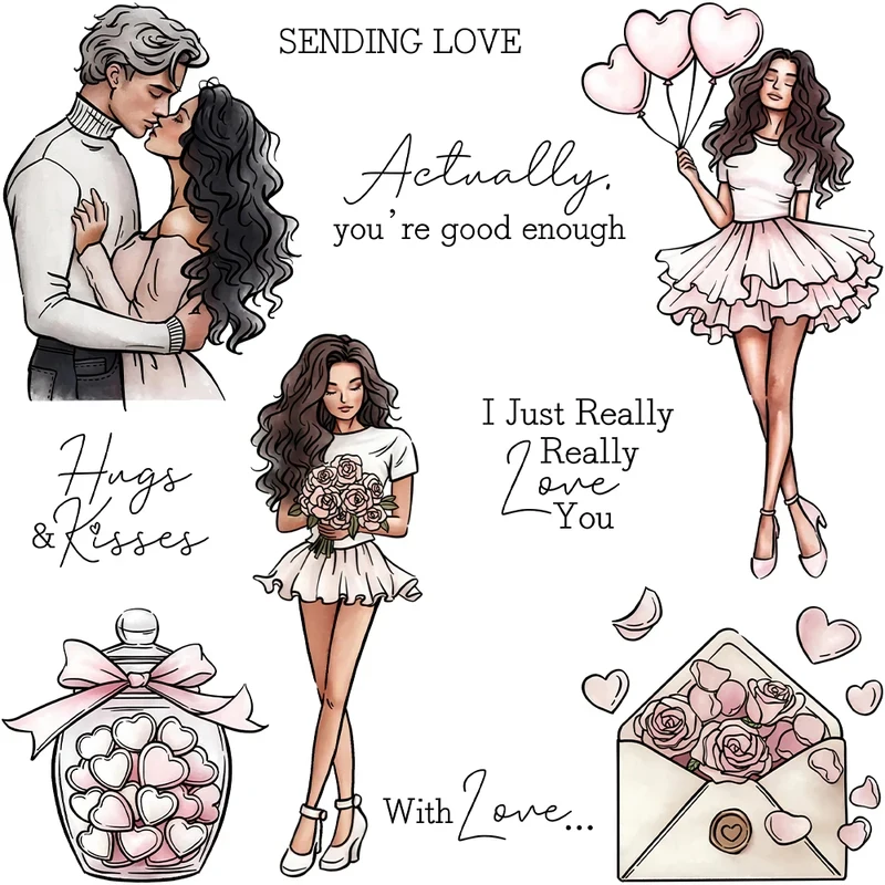 

Love Women Man Cutting Dies Clear Stamp Valentine's Day DIY Scrapbooking Metal Dies Silicone Stamp For Cards Albums