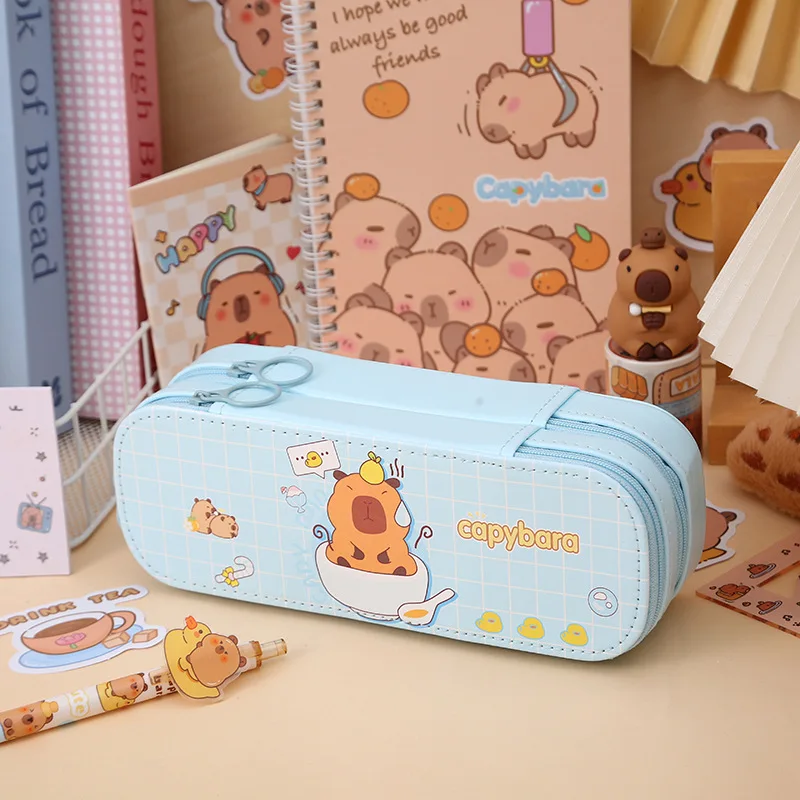 Imagem -06 - Capivara-grande Capacidade 3-layer Pencil Case Kits Escolares Bolsa de Lápis Volta às Aulas Caixa Papelaria Kawaii