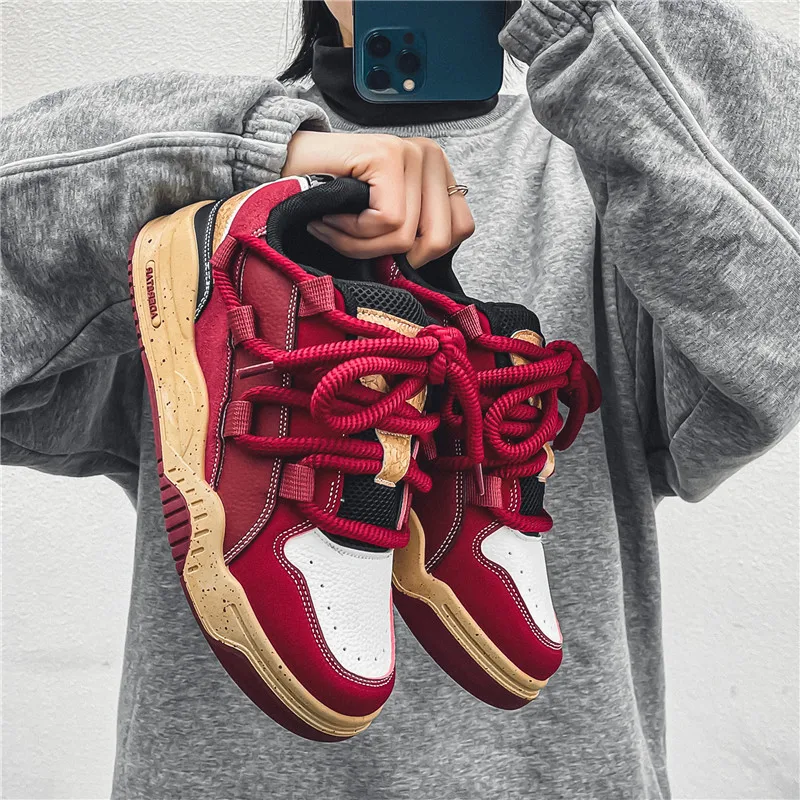 Zapatillas de correr de alta calidad para hombre, zapatillas informales con cojín de aire para primavera y otoño, color rojo vino, a la moda, transpirables, de fondo suave