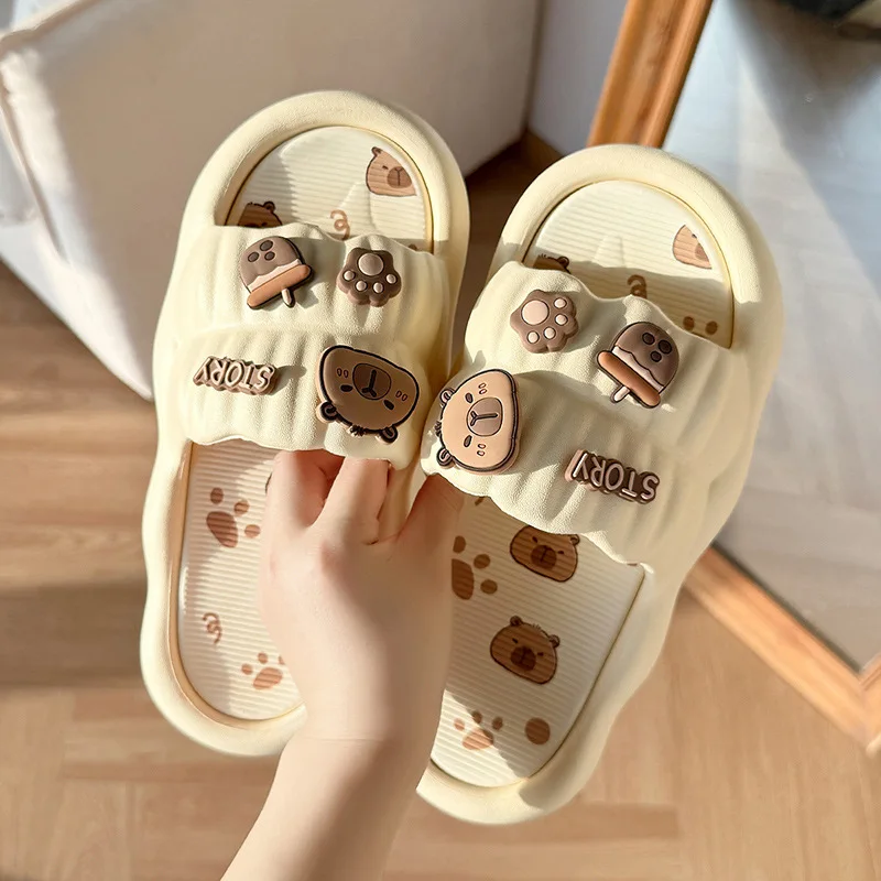 

YNPO домашние домашние женские летние нескользящие тапочки для ванной комнаты, женские тапочки на толстой подошве, уличные тапочки с героями мультфильмов