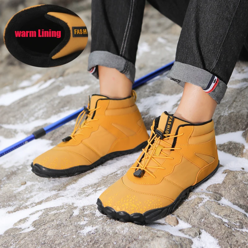 Snow Boots Waterproof Men Winter Shoes Barefoot Ankle Boots 36-46 Couple Snow Shoes Outdoor Hiking Shoes Fur Warm Plush Boots