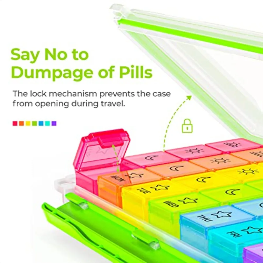 AUVON iMedassist MoistureProof Weekly Pill Organizer 4 Times a Day Large 7 Day Pill Box Portable for Travel with Removable Indi