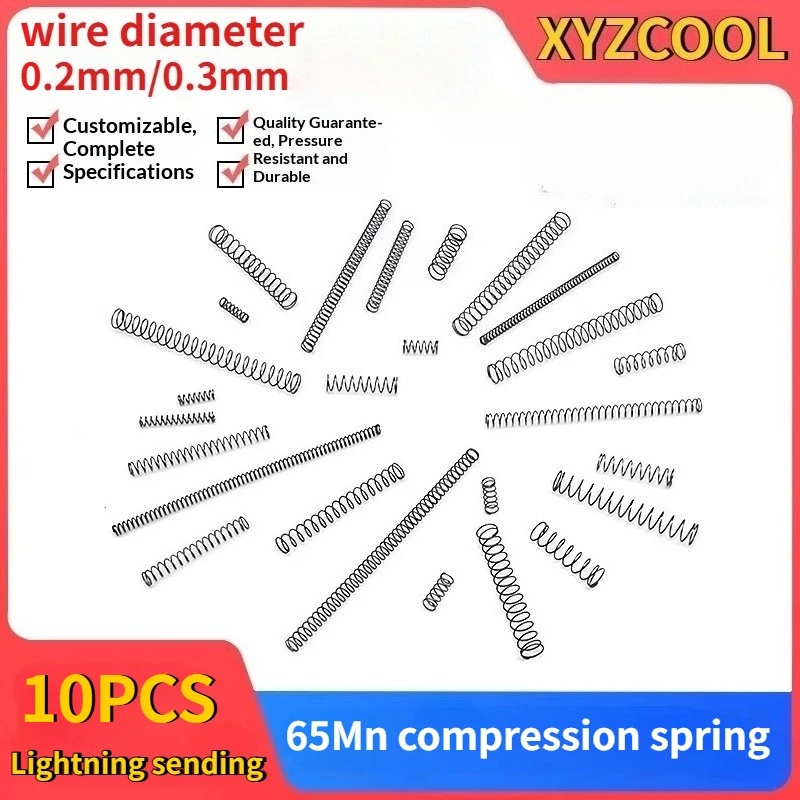 0.2-0.3mmCompression Spring Full Length Size Spring Precision Micro Return Compression Pressure Coarse/Fine Elastic Yellow Steel