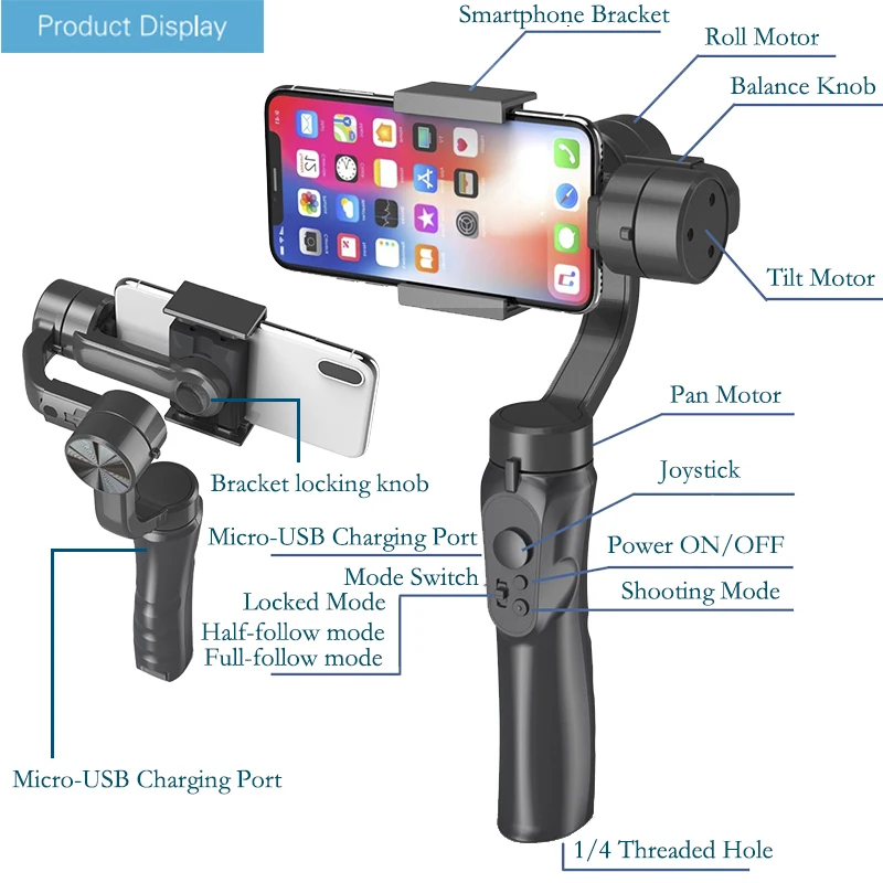 Live video record tripod selfie stick handheld gimbal stabilizer for photography phone camer -HL4980