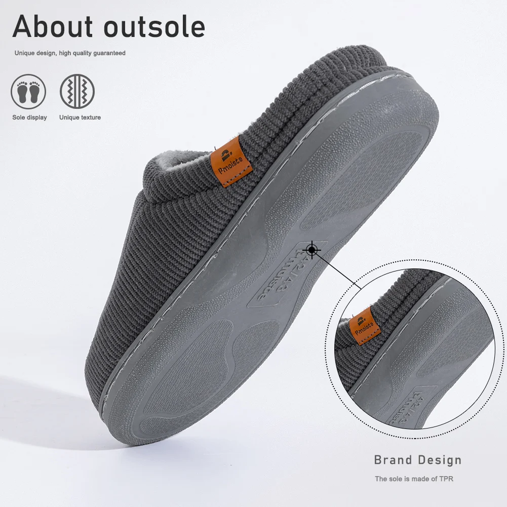 Men's Striped Corduroy Slippers TPR Sole Cushioning Memory Foam Insole Men's Warm and Soft Winter Indoor Shoes image 4