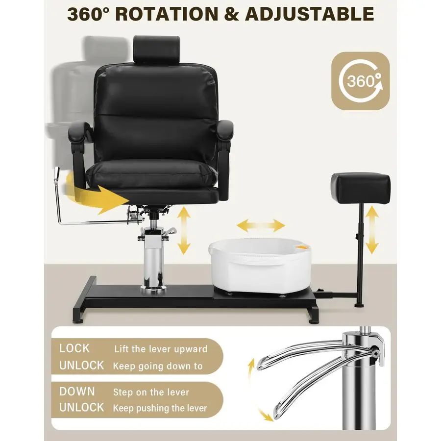 เก้าอี้นวดเท้าแบบไม่มีระบบประปา พร้อมอ่างแช่เท้าแบบพกพา ปรับระดับที่วางเท้าได้ และอ่างนวดเท้าแบบมีล้อเลื่อน