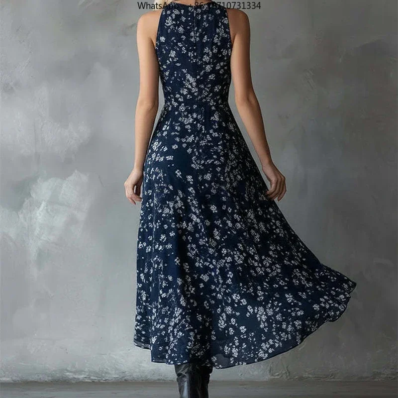 Women Floral Printed Maxi Dress Halter Slim Fit Flowy A Line Vacation Beach Dress