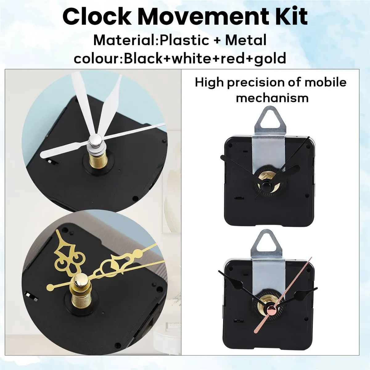 ~【On Sale】5 Pcs Clock Movement Mechanism Parts Silence Quartz DIY Wall Clock with 7 Different Pairs Clock Hands Replacement Kit