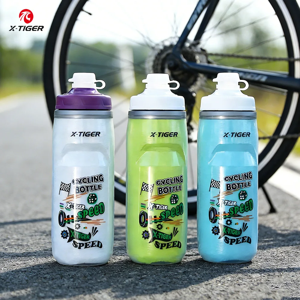 Botella de agua aislada para ciclismo X-TIGER, termo frío/caliente de 620ml, botella exprimible para bicicleta de montaña y carretera, taza deportiva portátil para bicicleta