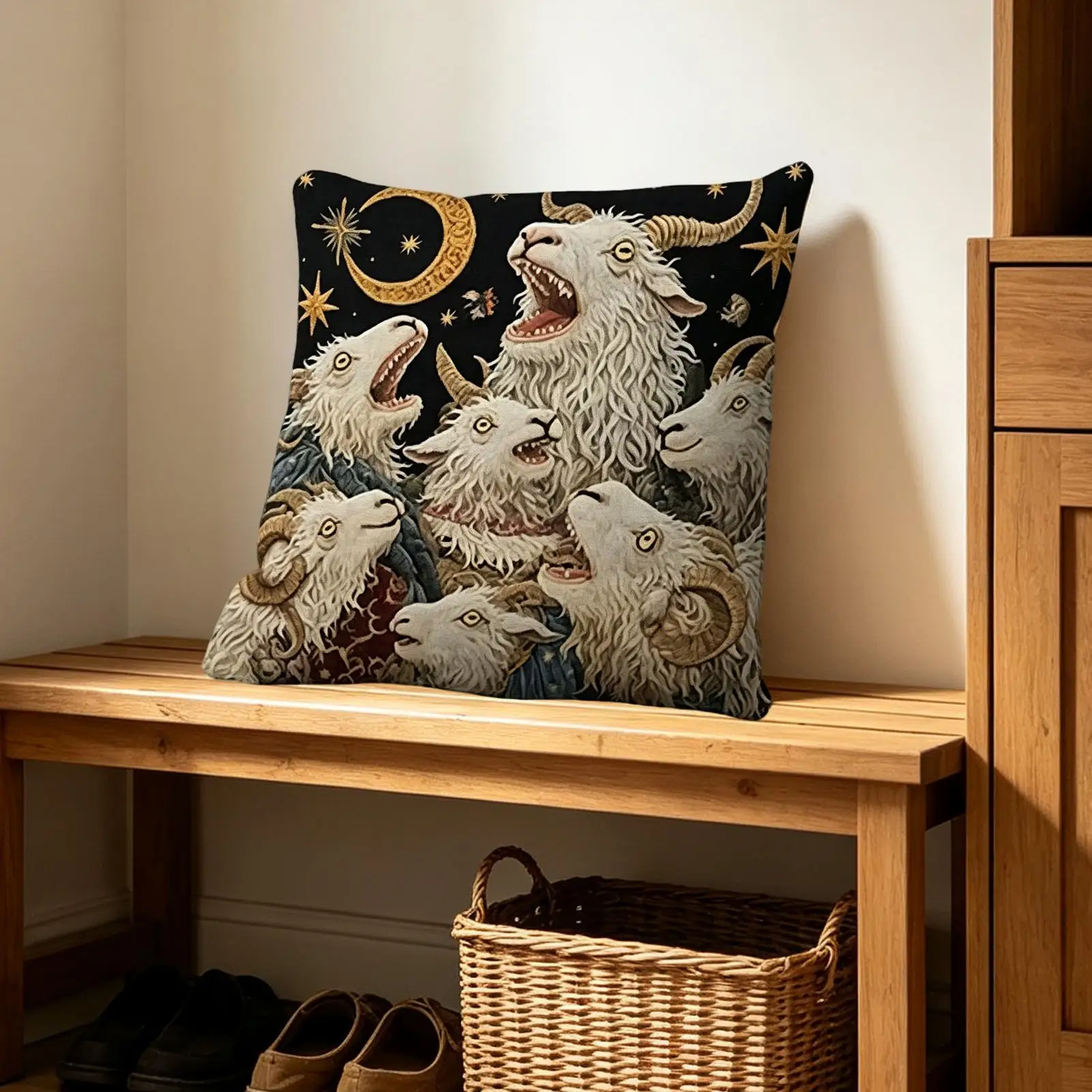 Screaming Goat Sheep Embroidered Style Printed Pillow Cover Short Plush Polyester Cushion Case Animal Pillowcase Home Decor