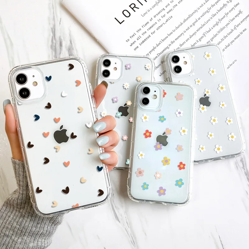 Clear Phone Case For iPhone 15 Case iPhone 13 14 11 12 16 15 Pro Max 12 13 Mini XR X XS 7 8 Plus SE Shockproof Love Heart Cover