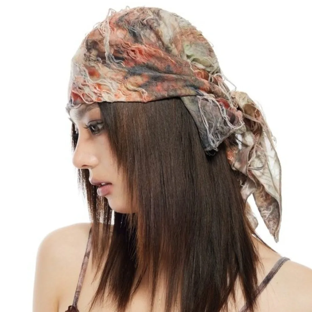 

Y2K Wasteland Style Hair Scarf Hip Hop Punk Tie-dye Hair Band Square Sacrf Vintage Distressed Ripped Tube Top Spicy Girls