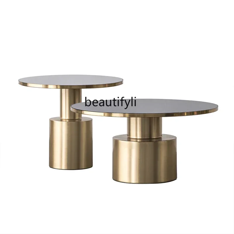 

CQYNordic designer coffee side table light luxury living room round metal coffee table combination height