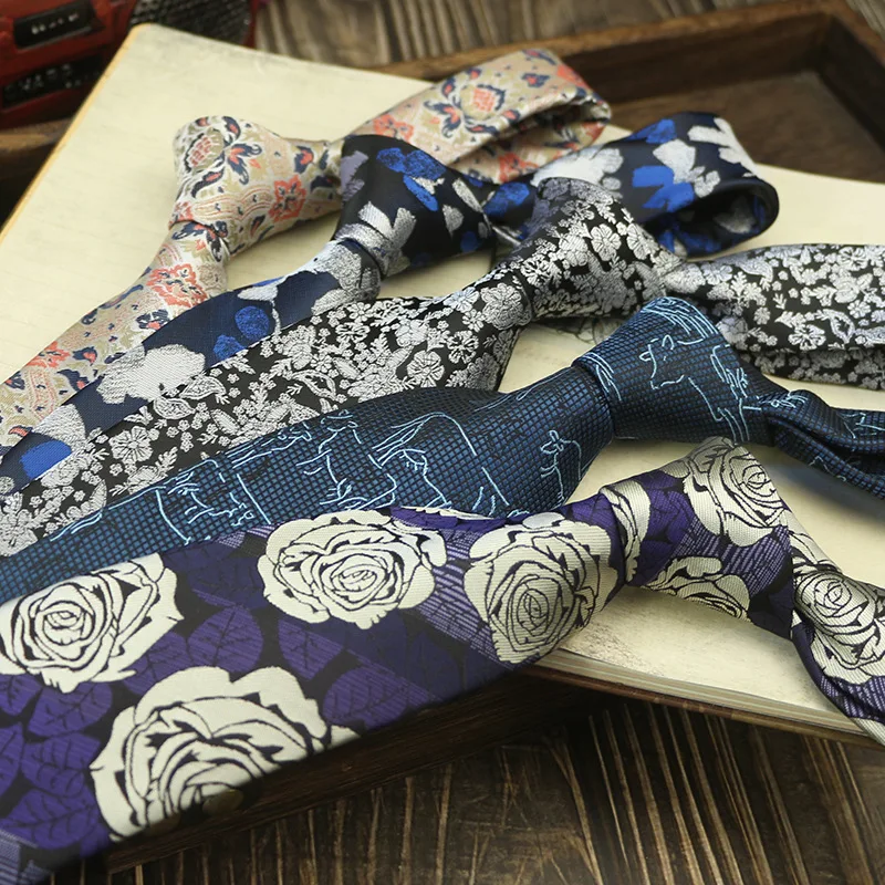 

Luxury Casual Handmade Neckties For Men Flower Patterned Ties Black Brown 8CM Formal Dress Business Neckwear Suit Accessories