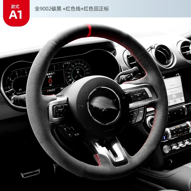 

Настоящая черная, красная алькантара для Ford Mustang GT 2015-20, сшитая вручную крышка рулевого колеса своими руками, внутренняя крышка ручки