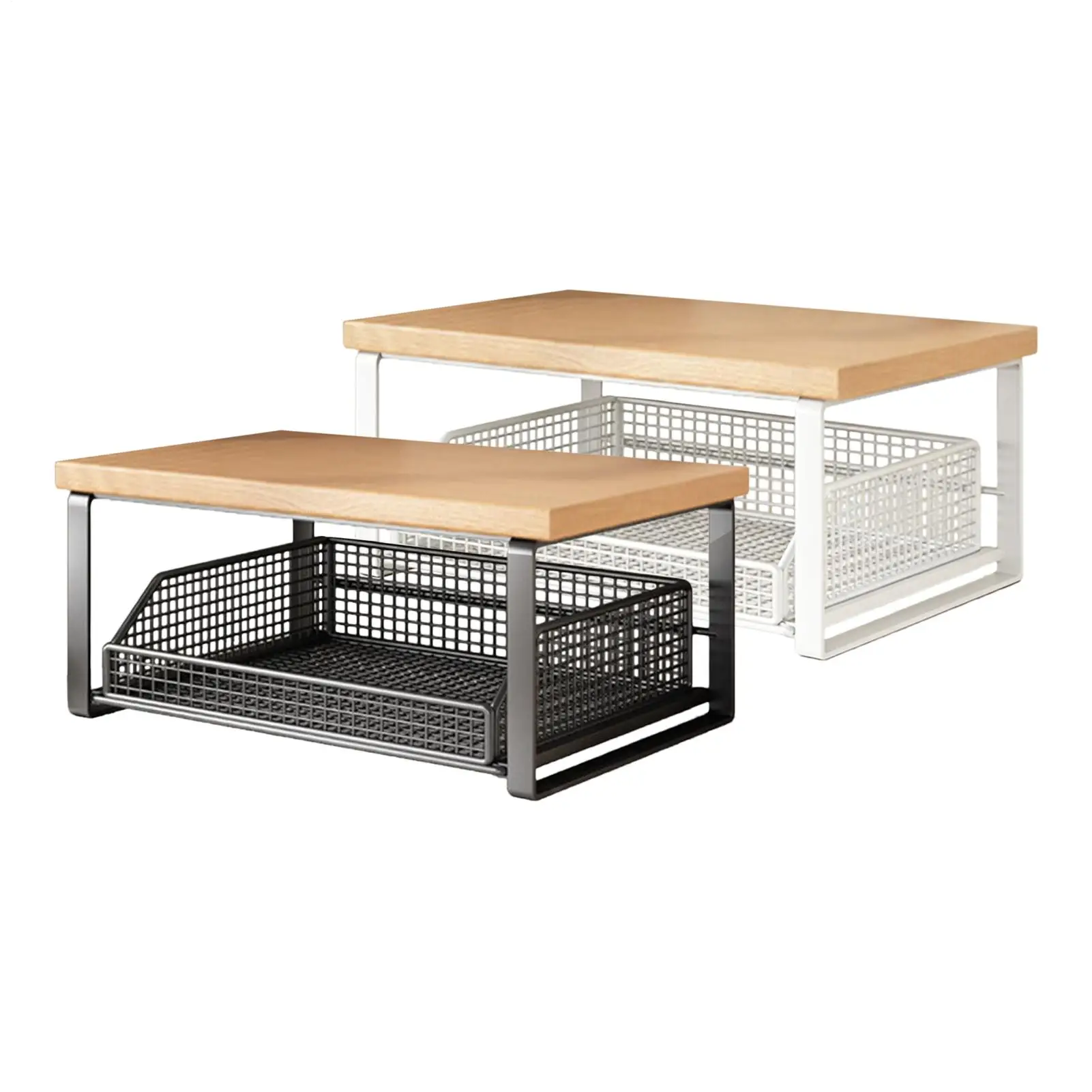 Microwave Countertop Storage Rack With Adjustable Pull-out Storage Basket Double Layer Heavy Duty Kitchen Organization Basket