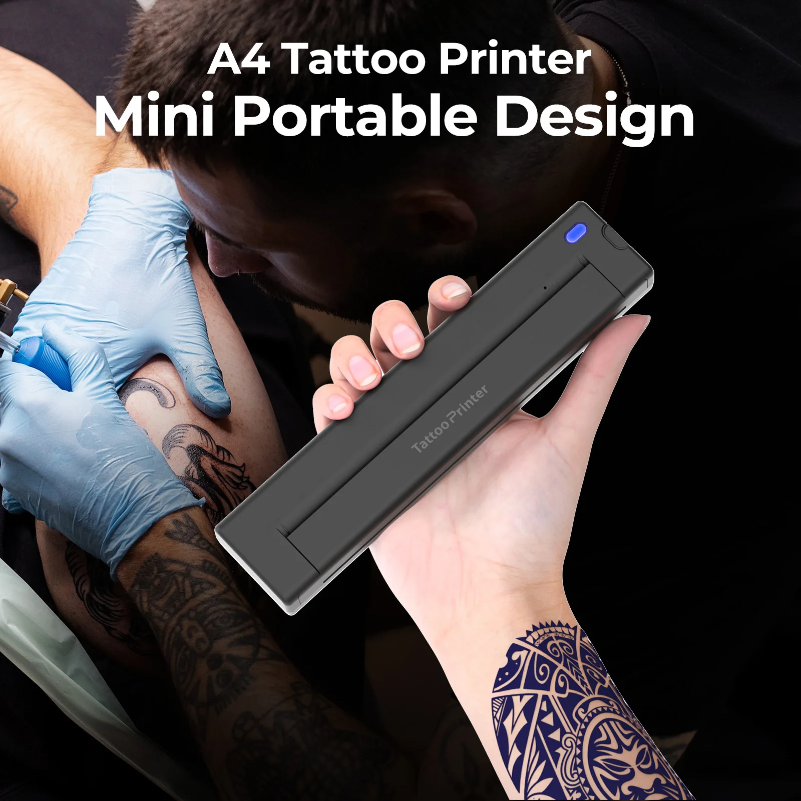 A4 thermal tattoo printer, portable Bluetooth home office small mini label transfer machine