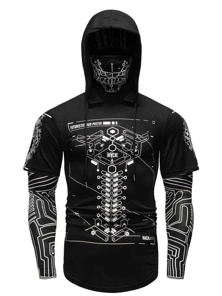 men's-long-sleeve-t-shirt-skeleton-print-cycling-fishing-outdoor-climbing-hat-elastic-muscle-fake-two-piece-dark-color
