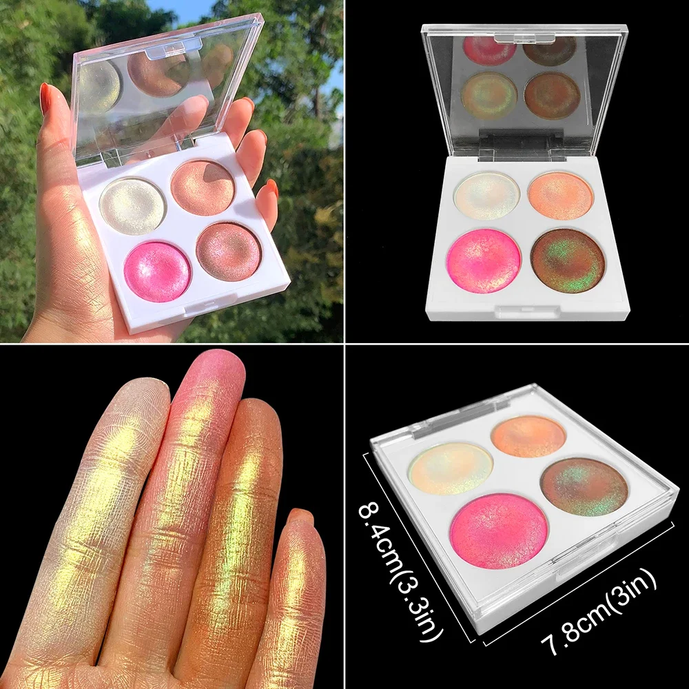 Custom Bulk 4-color Chameleon Highlighter Private Label High-gloss Makeup Palette Three-dimensional Brighten Fine Glitter Nude