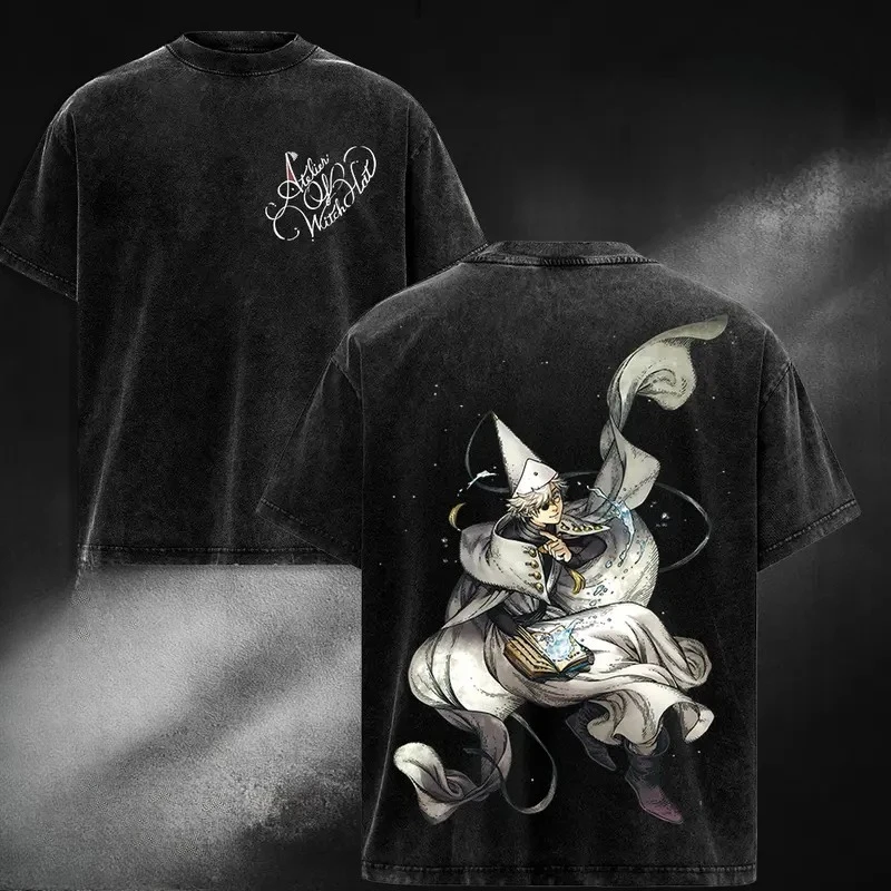 Vintage Hexenhut Atelier Chibi-Charaktere Gewaschenes Grafik-T-Shirt Unisex Anime Oversized Kurzarm Baumwoll-Streetwear-T-Shirt – Detail 3