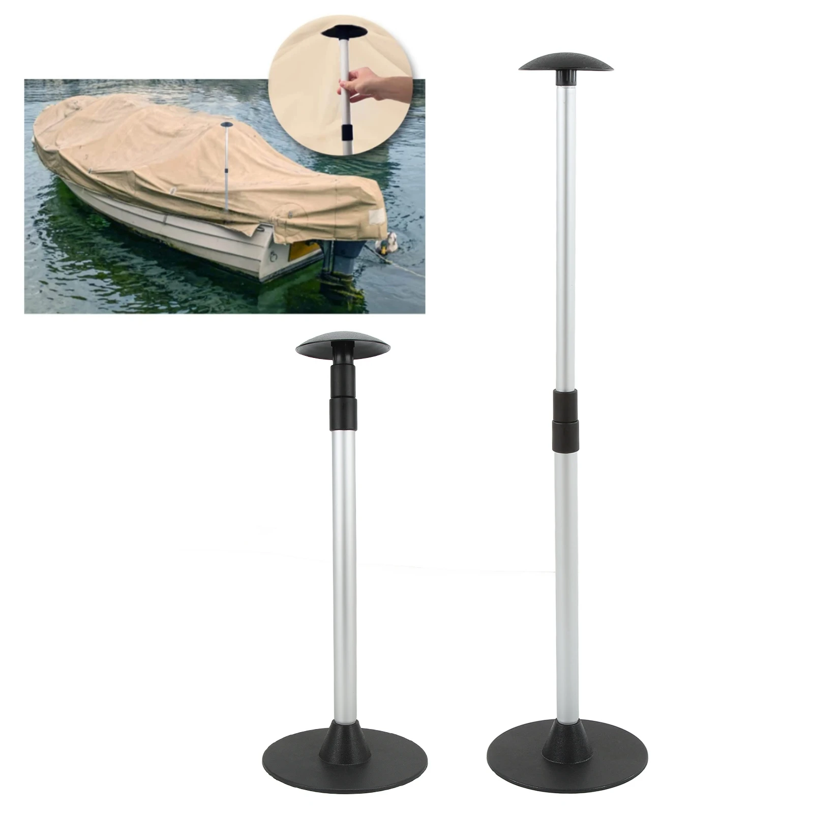 Marine 3 Section Adjustable Support Pole Deck Bracket Aluminum ABS 22.5 To 54 Inch Light Weight With Base For Yacht Boat