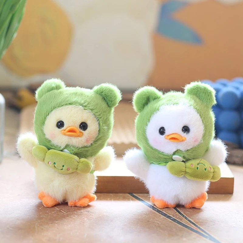 1PC Cartoon Duck Plush Keychain With Frog Head Cover For Women Girls Boys Toy Doll Bag Pendant DIY Accessories Car Keyring Gifts