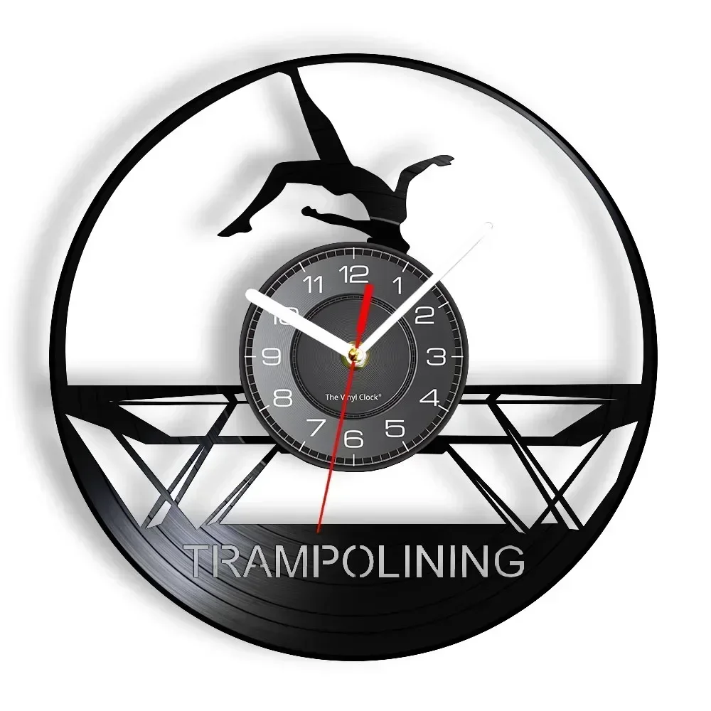 Trampolining Athlete Artwork Vinyl Record Wall Clock Trampoline Gymnast on Trampoline Sports Home Decor Retro Album Silent Clock