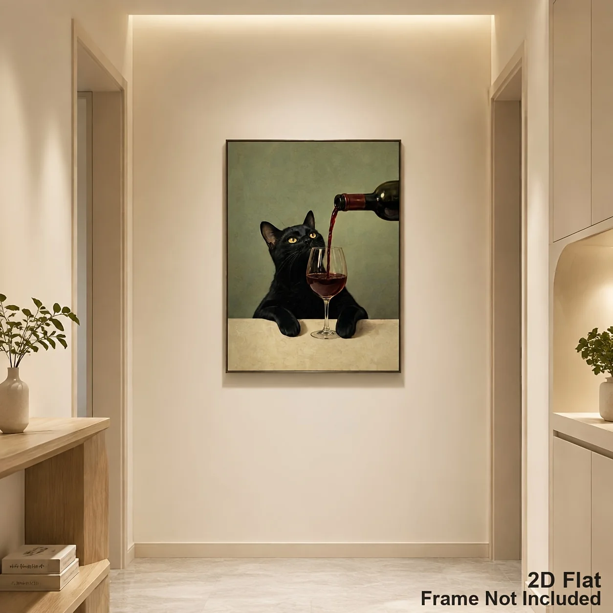 Vintage Black Cat Drinking Wine Canvas - Vertical Suitable for Living Room, Bedroom, Dorm Wall Decor - High-Resolution Ink Art f
