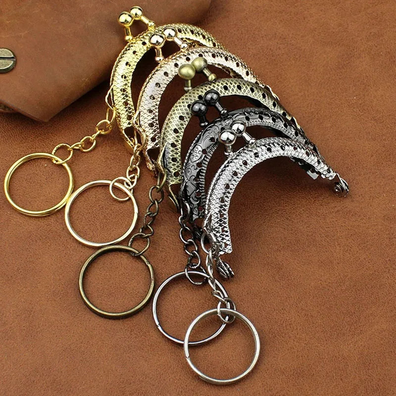 5Pcs 5cm Coin Metal Purse Frame Making Kiss Clasp Lock for Clutch Bag Handle Handbag Accessories With Key Ring Hardware