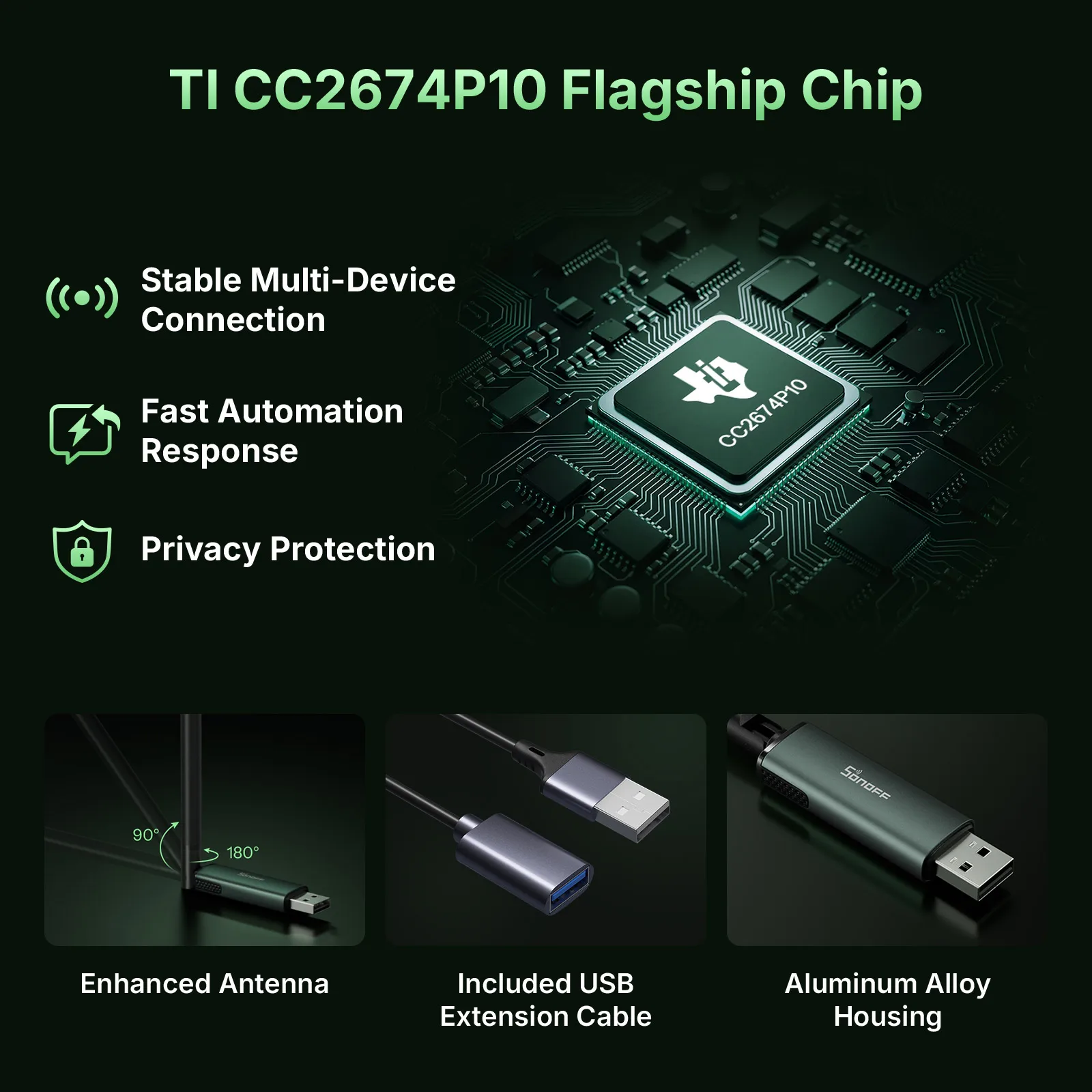 SONOFF Dongle-PP10 Dongle Plus CC2674P10 Zigbee/Thread USB Dongle Flagship Dual-Protocol Performance Works With Zigbee2MQTT OTBR - view 4