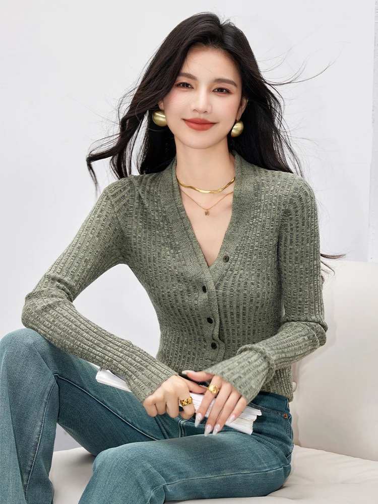 Autumn Winter Women Sweater Knitted Pullovers V-neck Slim Fit Bottoming Tops Solid Color Soft Knitwear Retro Basic Sweaters