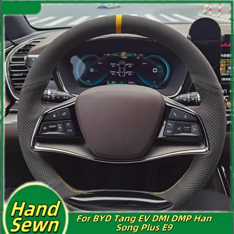 

Car Steering Wheel Cover Hand-Sewn Genuine Leather For BYD Tang EV DMI DMP Han Song Plus E9 Car Interior Accessories