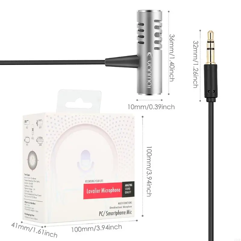 103f Yanmai R933 Microphone condenseur omnidirectionnel Lavalier pour caméra du téléphone PC