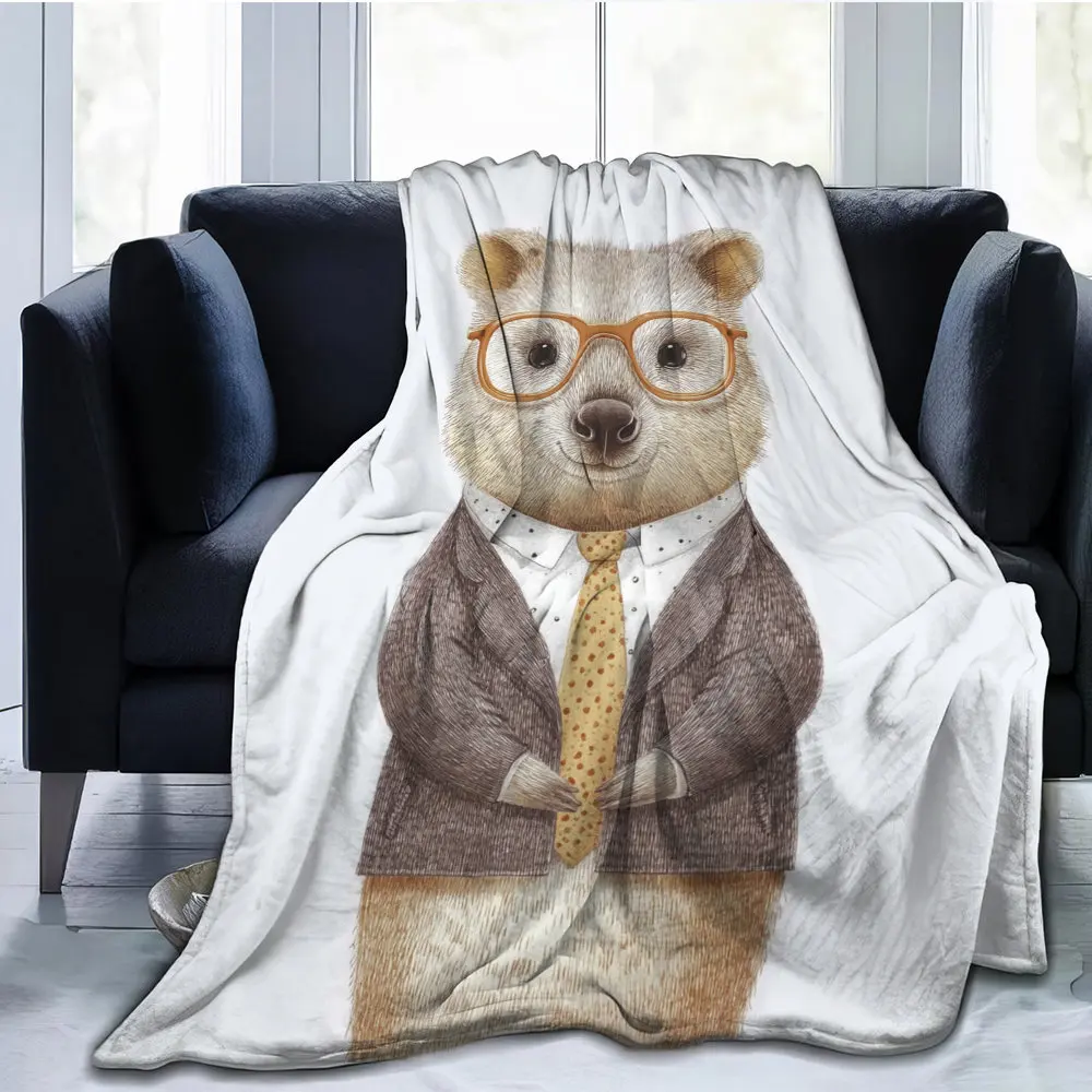 Kangaroo character and animal team Flannel printed blanket suitable for all seasons suitable for living room office sofa travel