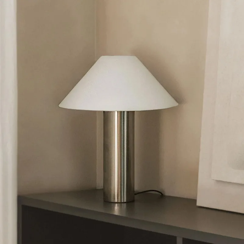 

Modern Bamboo Hat Stainless Steel Table Lamp LED E27 Bedroom Bedside Living Room Sofa Study Hotel Designer Decoration Desk Light