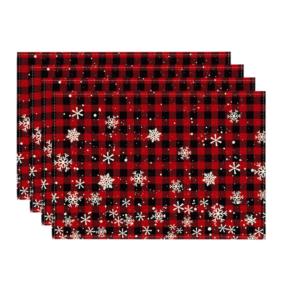 

Red and Black Buffalo Plaid Christmas Placemats for Dining Table, 12 x 18 Inch Snowflakes Rustic Vintage Table Mats Set of 4