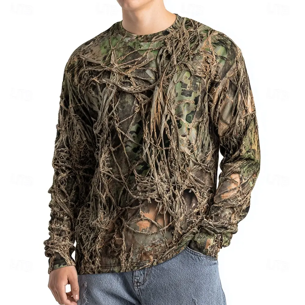 

Men's Camo Animal Print Long Sleeve, 3D Graphic Crew Neck Shirt, Outdoor Street Style, Spring Summer Casual Tops For Men Hunting