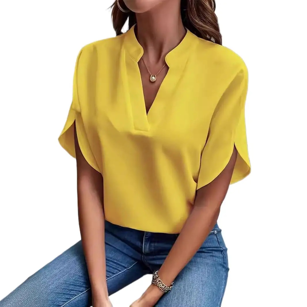 Blouse femme col V manches courtes 6 couleurs