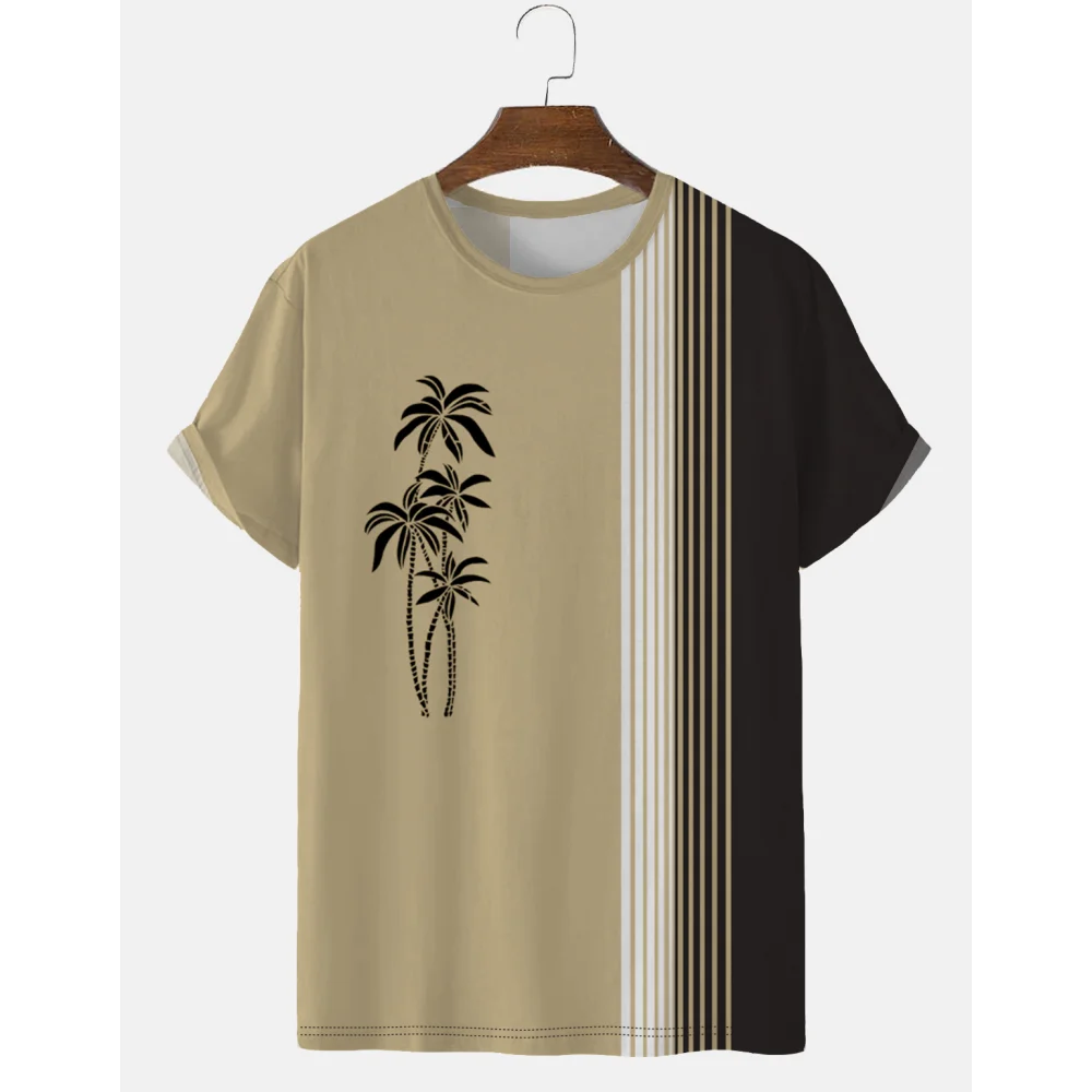 Coconut T Shirt For Men Oversized Men's T-shirt Striped Jersey Summer Stylish Sweatshirt Hawaiian Print Style Short Sleeve Tees