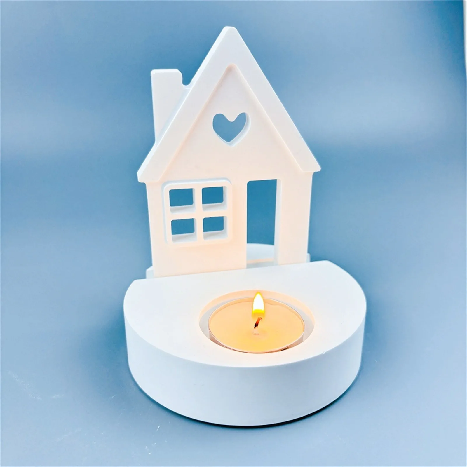 Portacandele per casa leggera Stampo in silicone Case a forma di cuore fai-da-te Creazione di forniture Stampi per colata di candeliere in resina di cemento e gesso
