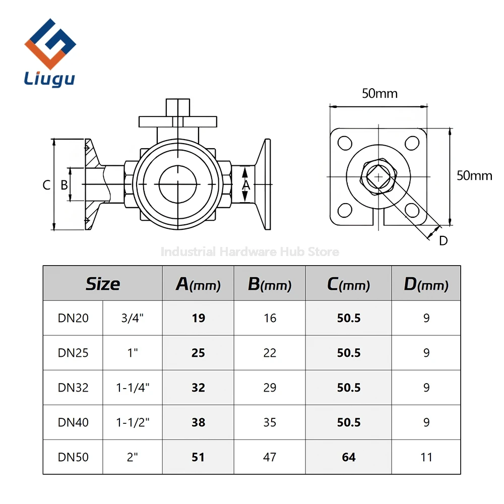 304/316L Stainless Steel Sanitary Three-way Ball Valve,High Platform T/L Port,Tri Clamp Fast Install,OD19-102mm,Food Grade Valve