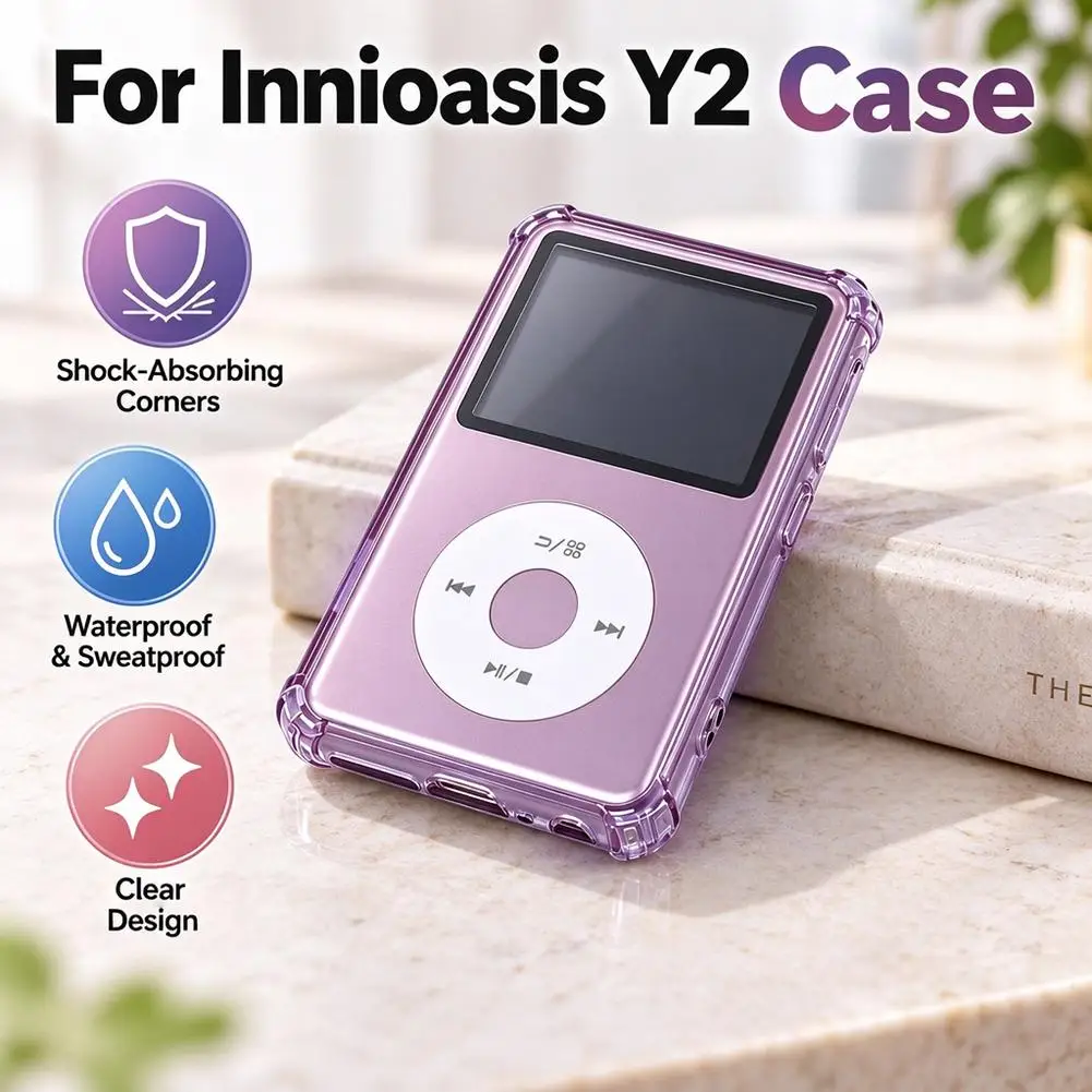 Clear TPU Protective Case For Innioasis Y2 MP3 Player Transparent Soft Silicone Shockproof Anti Drop Cover Shell With Lanyard