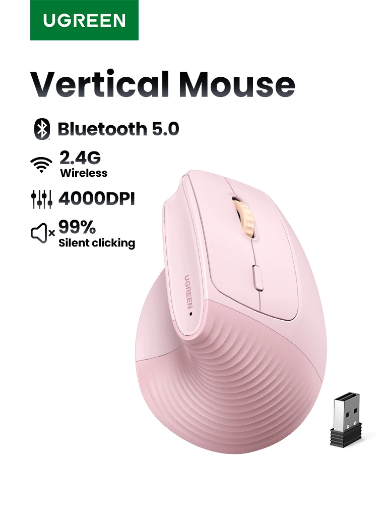 UGREEN Bluetooth 2.4G pionowa mysz bezprzewodowa ergonomiczna 4000 DPI 6 przycisków wyciszenia dla laptopów MacBook Tablet — zdjęcie produktu 7