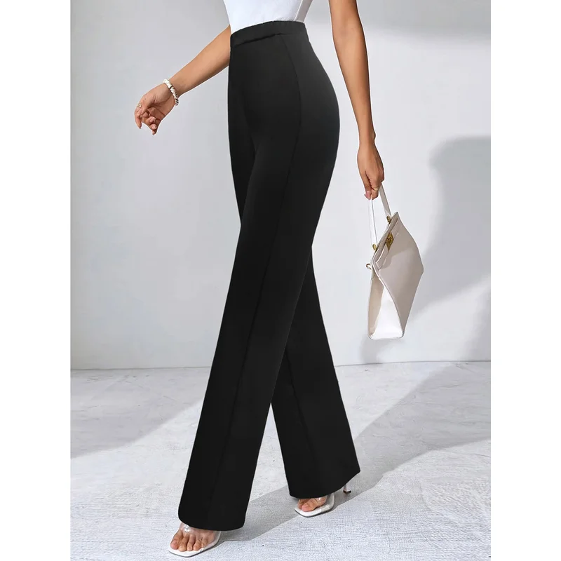 2025 Modern Classy Wide Leg Trousers Women Elastic Waist Stretchy Slimming Black Daily Office Trousers 